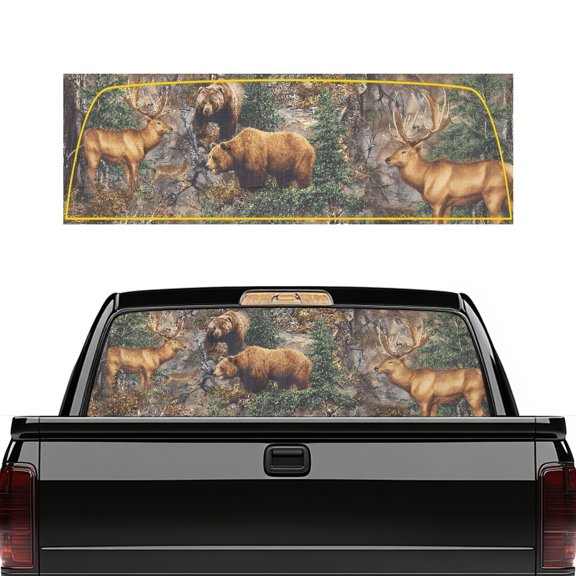 Pzuqiu Wildlife Forest Pattern Truck Rear Window Decal 66.9 x 22.4 Inch Car Window Stickers for Trucks, Vinyl Full Windows Coverage Car Rear Windshield Sunshade