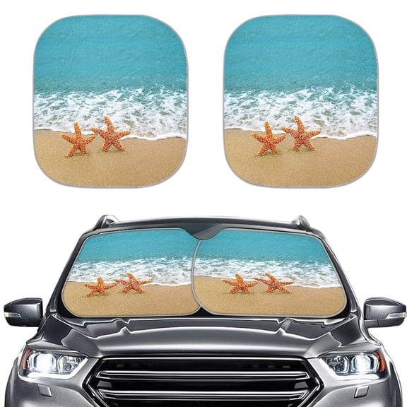 Pzuqiu Windshield Sun Shade with Beach Starfish Pattern, Car Windshield Sun Shade for Blocking Heat and Summer Road Trips