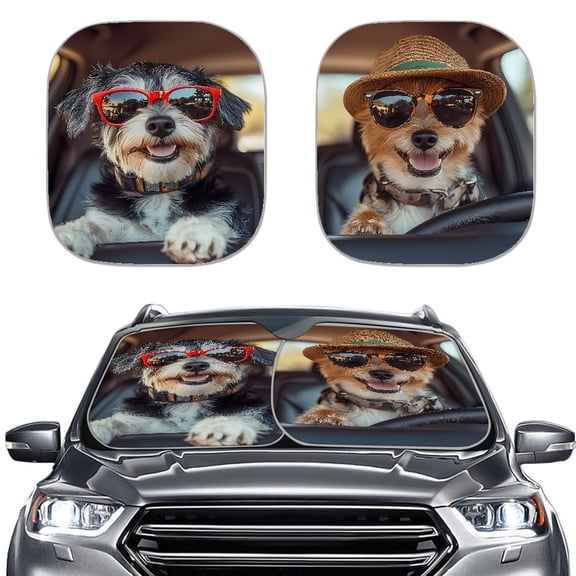 Pzuqiu Windshield Sun Shade with Cool Dogs Driving, Car Windshield Sun Shade for Blocking Heat and Sun Protection for Daily Trips