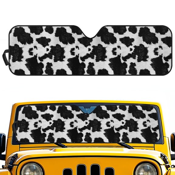 Pzuqiu Windshield Sun Shade with Cow Print Pattern, Windshield Sun Shield for Off Road Vehicle and Hot Weather