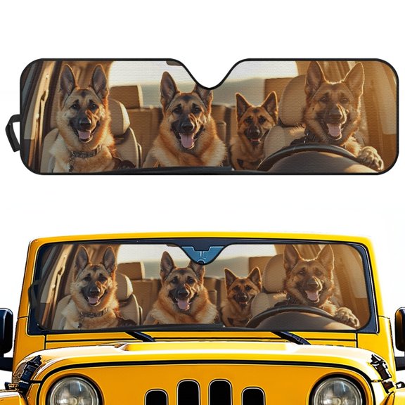 Pzuqiu Windshield Sun Shade with German Shepherd Print, Foldable Windshield Sun Shield for Off-road Vehicle, Protect Uv Rays and Keep Vehicle Cool