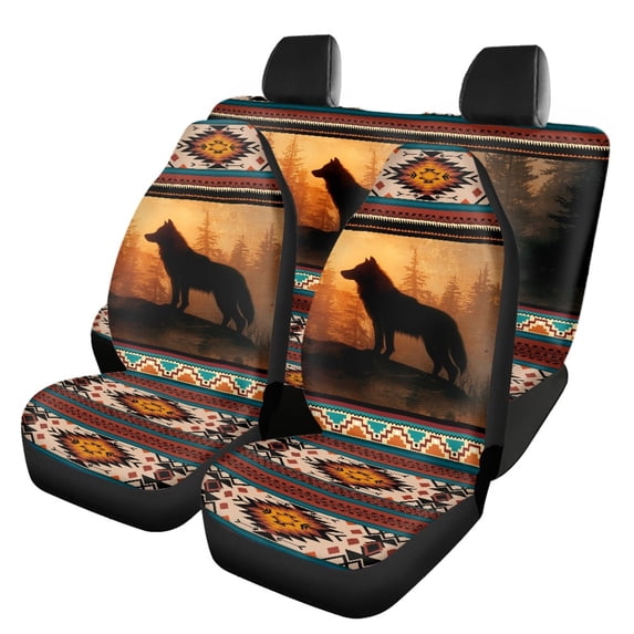 Pzuqiu Wolf Front and Rear Seat Cover Set Non-Slip Breathable Seat Covers for Cars, Full Set Auto Decor Compatible with Most Sedans Trucks SUV