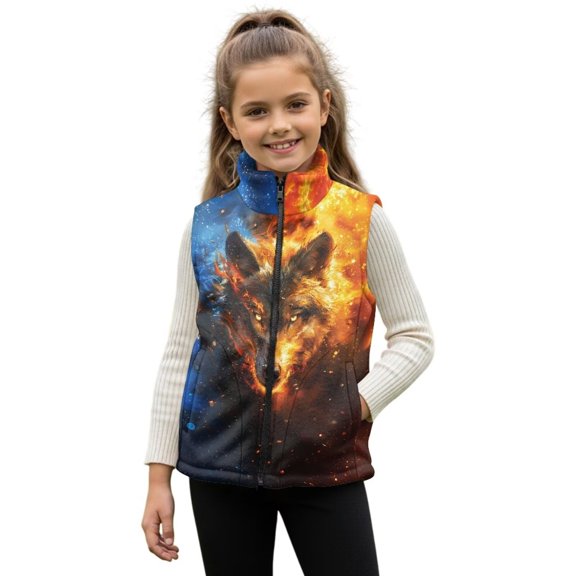 Pzuqiu Wolf Kids Sleeveless Vests Toddler Boy Clothes Warm Winter Lightweight Sleeveless Fleece Jacket with Pocket Full Zip Fall Outerwear Versatile Casual for Boys Size 11-12
