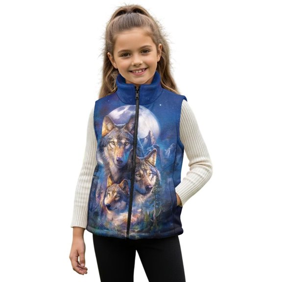 Pzuqiu Wolf Kids Zip Up Vest Casual Clothes for Boys 5-6 Breathable Soft Winter Lightweight Sleeveless Fleece Jacket with Pocket Fall Outfits Fashion Clothing for Daily Life