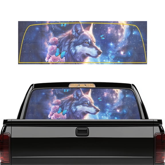 Pzuqiu Wolf Pickup Car Window Stickers for Most Pickup Trucks, Perforated Easy to Install Vinyl Car Rear Windshield Sunshade