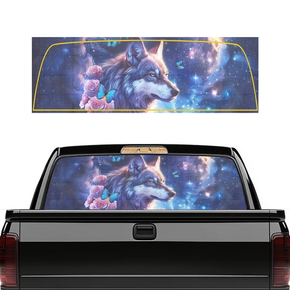 Pzuqiu Wolf Pickup Car Window Stickers for Most Pickup Trucks, Perforated Easy to Install Vinyl Car Rear Windshield Sunshade