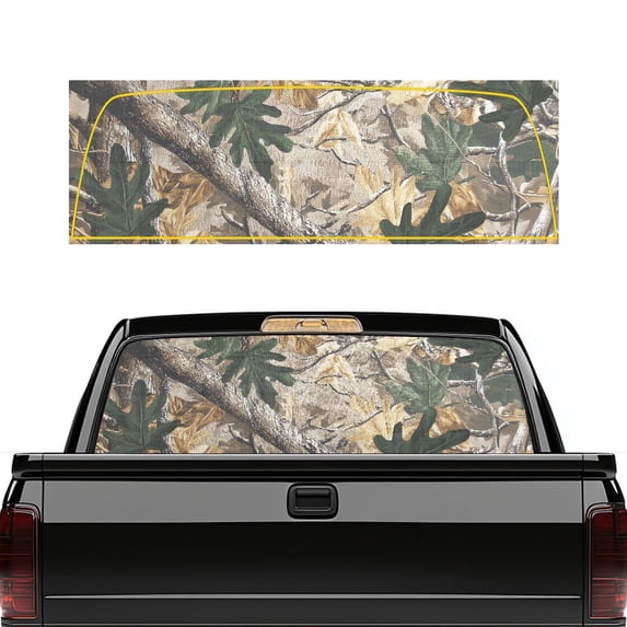 Pzuqiu Woodland Camo Pickup Truck Rear Window Decal 66.9 x 22.4 Inches, FadeResistant UV Blocking Vinyl Stickers for Most Trucks