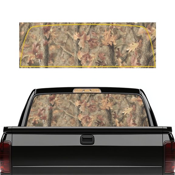 Pzuqiu Woodland Camouflage Leaf Truck Rear Window Decal 66.9 x 22.4 Inch, Vinyl Back Window Graphics for Most Pickup Trucks, Waterproof Decoration Sticker