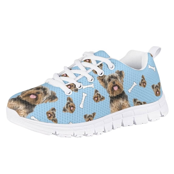 Pzuqiu Yorkshire Dog Print Kids Sneakers Girls Size 11.5 Lace Up Breathable Tennis Shoes Outdoor Running Athletic Shoes Comfortable Walking Shoes