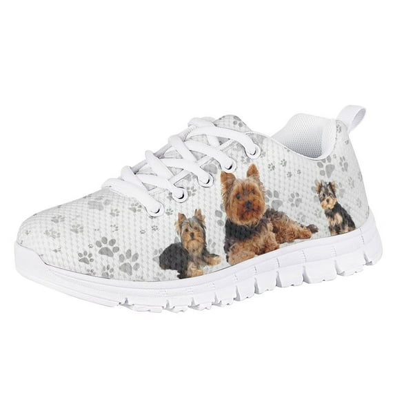 Pzuqiu Yorkshire Little Girls Tennis Shoes Size 11.5 Breathable Light Weight Kids Sneakers Dog Paw Lace Up Running Shoes Animal Print