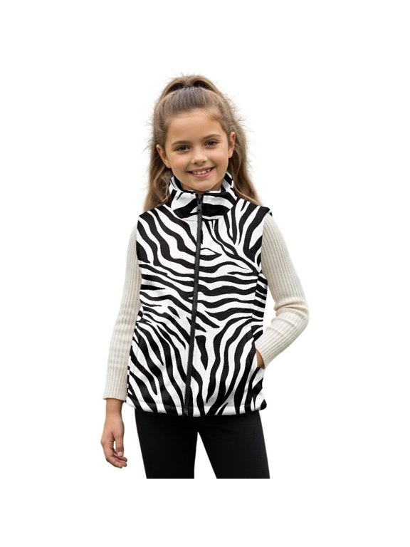 Zebra Print Kids Zip Up Vest Size 3 Stretchy Stand Collar Winter Sleeveless Jacket with Pockets Warm Toddler Boy Clothes Fall Outerwear Versatile Fashion for Daily Life