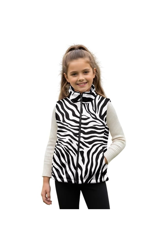 Zebra Print Kids Zip Up Vest Size 4 Stretchy Stand Collar Winter Sleeveless Jacket with Pockets Warm Toddler Boy Clothes Fall Outerwear Versatile Fashion for Daily Life