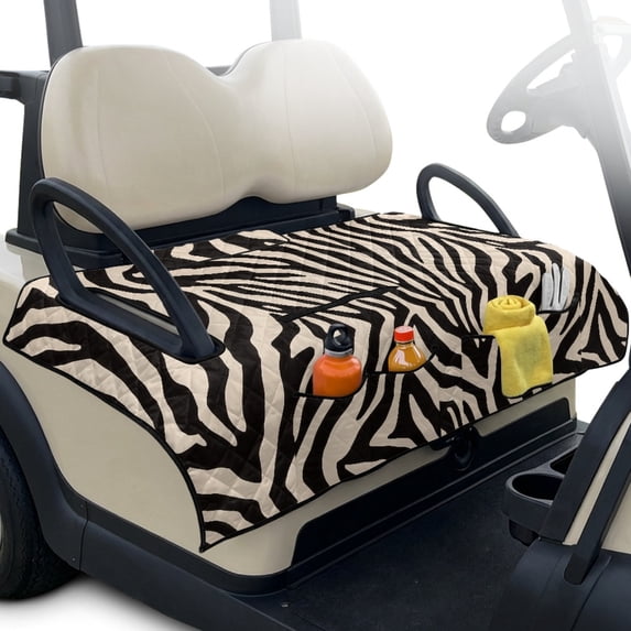 Pzuqiu Zebra Stripe Quilted Golf Cart Seat Cover - 2-Person Non-Slip Protector With Pockets, Universal Fit For EZGO Yamaha Club Car