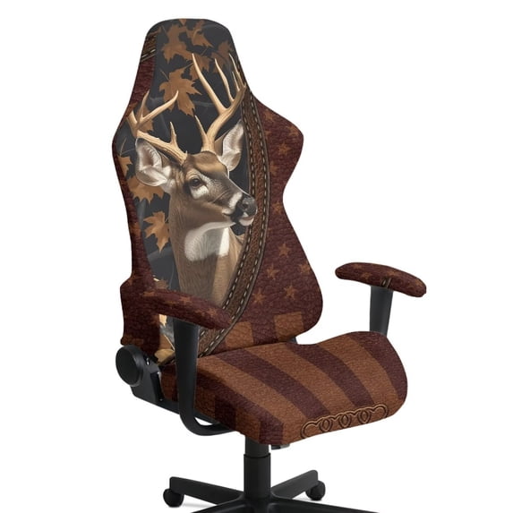 Pzuqiu Zipper Deer Computer Chair Seat Slipcovers Comfortable Office Chairs Protector Stylish Rotating Backrest and Seat Protectors for Gaming Room Office Home Decor