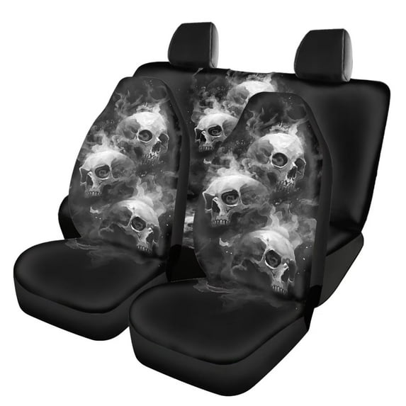 Pzuqiu skull pattern Car Seat Cover Lightweight Full Set Universal Seat Covers for Cars Easy to Install Car Interior Accessories Universal Full Surround Front Back Auto Seat Cover for Vehicle Car