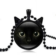 Pzvpluy Cute Black Cat Art Picture Pendant Statement Chain Necklace
