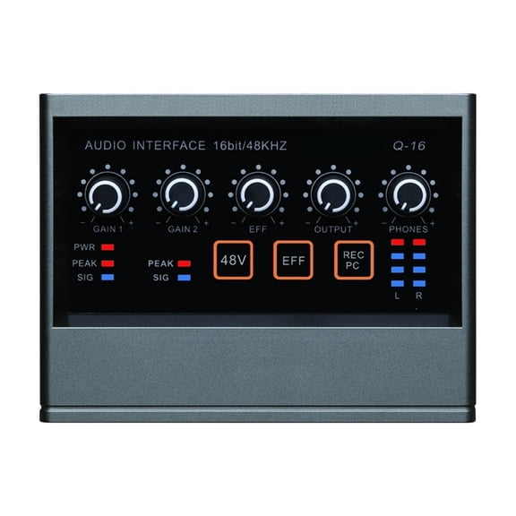 Q-16 Professional Sound Card with Monitor Electric Guitar Recording for Live Broadcast Studio Singing Computer PC ,Easy to Operate