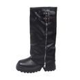 thumbnail image 1 of Q-175 Black Ladies Trouser Style Knee High Boots Square Toe Chunky Mid Heel Side Zipper Faux Leather Winter For Women, 1 of 8