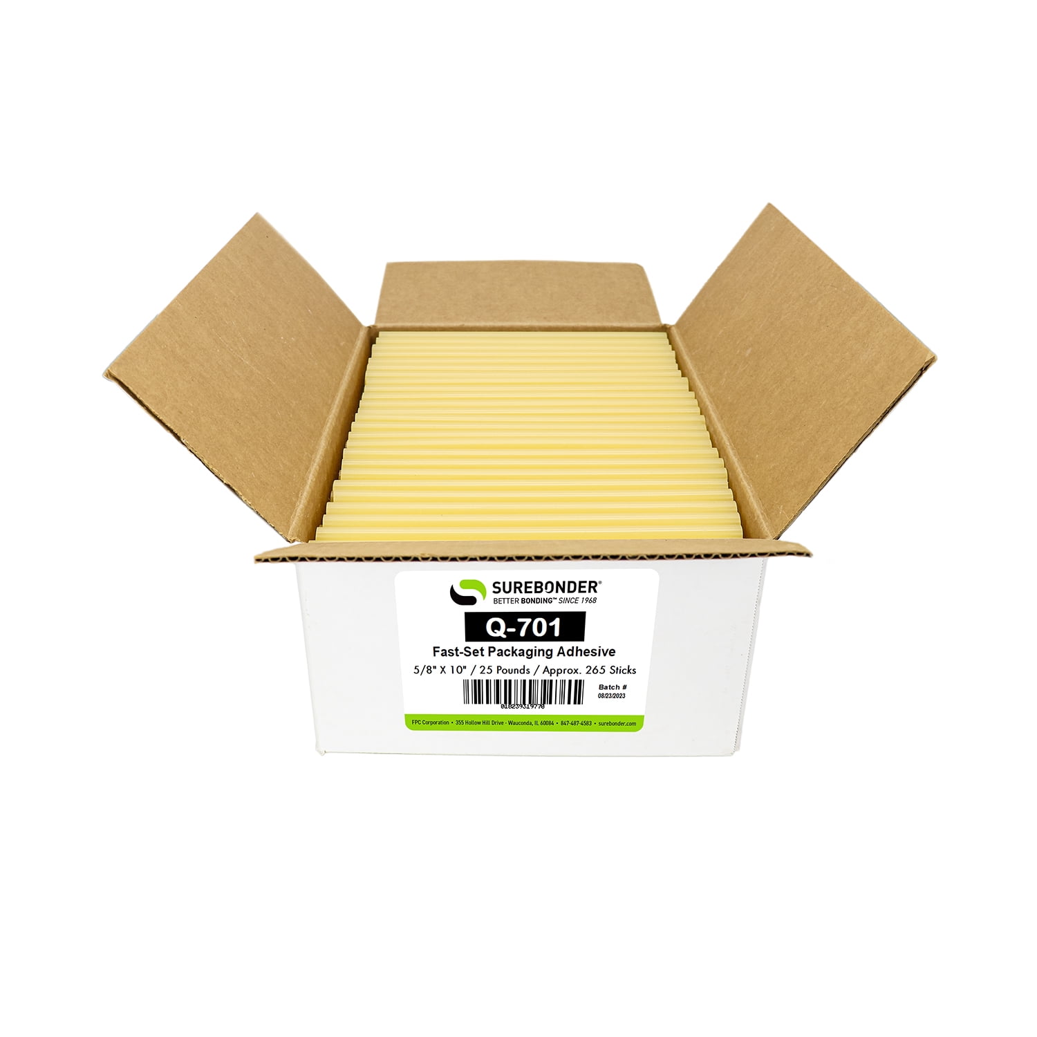 Q-701 High Melt Temperature Fast Set Bulk Hot Melt Glue Sticks - 5/8" x 10" - 25 lbs - Tan