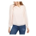 thumbnail image 1 of Q+A Los Angeles Womens Pink Pleated Sheer Keyhole Long Sleeve Crew Neck Top Juniors S, 1 of 4