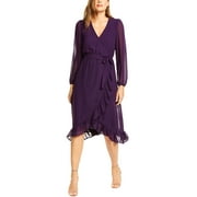 Q+A Los Angeles Womens Purple Long Sleeve Midi Sheath Party Dress Size: XS