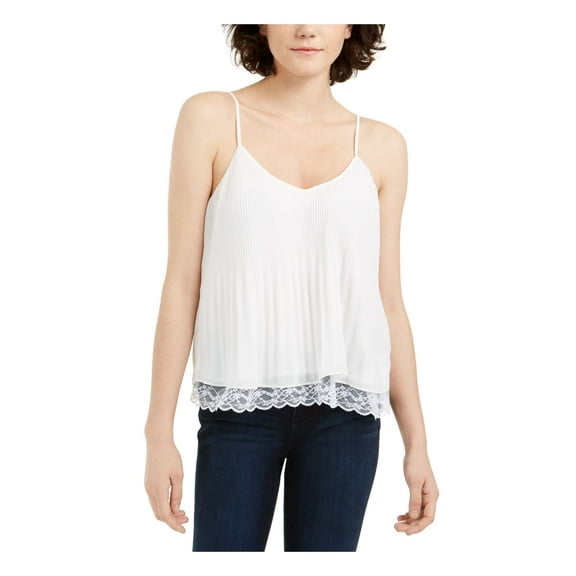 Q+A Los Angeles Womens White Sheer Ruffled Spaghetti Strap Top L