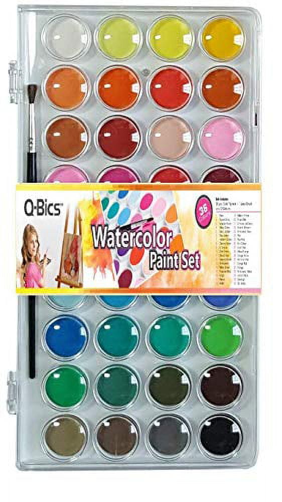 U.S. Art Supply 36 Color Watercolor Artist Paint Set with Plastic Palette Lid Case and Paintbrush - Watersoluable Cakes