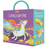 Sassi Q-Box - Unicorns - Read-Play-Learn Mythical Set, 40pc Puzzle, Booklet, 10 Fantasy Figures, Storage Box, Interactive Educational Fun, Kids 4+