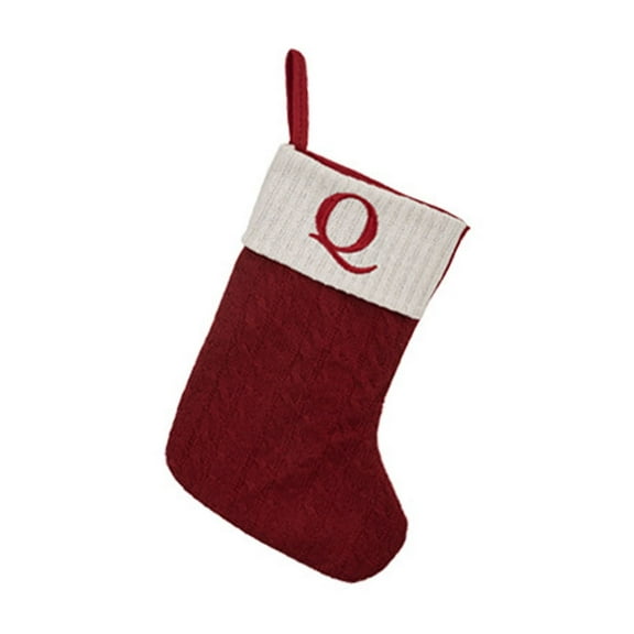 Q Christmas Stocking With Alphabet Print, 22X30Cm Candy Bag For Kids, Holiday Gift Bag