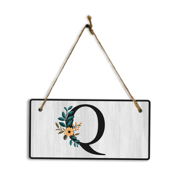 Q Flower Decor 5x10 Hanging Wall or Door Sign | Alphabet Letter Room Decoration