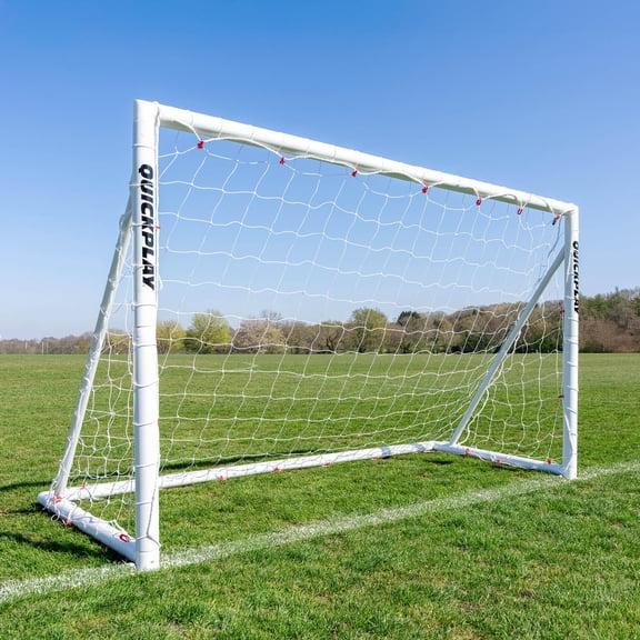 Q-Fold Portable Football Goal, Fast 30-Second Setup, Heavy-Duty uPVC Frame for Backyard Training, All-Weather Resistant Net for Adults , White