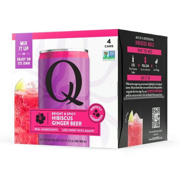 Q Mixers Hibiscus Ginger Beer, Premium Cocktail Mixer with Real Ingredients, 7.5 fl oz (Pack of 4)