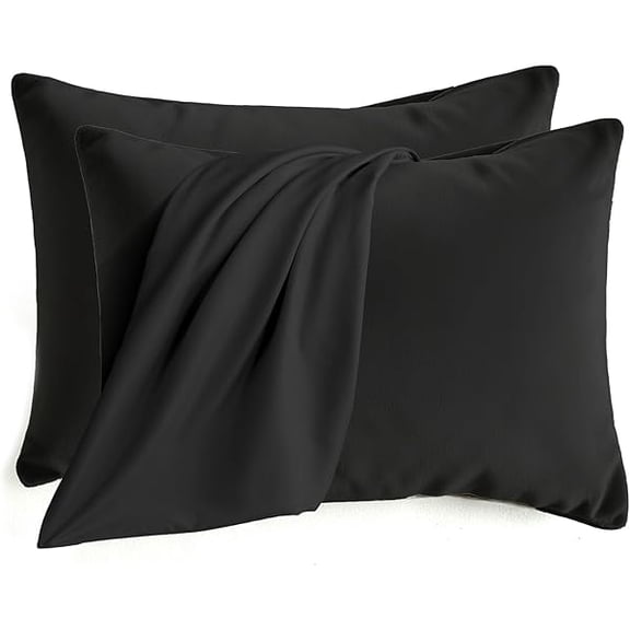 Q&J Fabric Co. Bedding Pillow Cases Standard Size Set of 2 Soft Brushed Microfiber Pillow Cover, Wrinkle-Free, Fade-Resistant, Envelope Closure Pillowcases Valentine Mother's Gift (20x26'', Black)