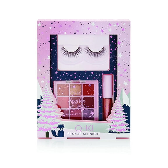 Q-KI Sparkle All Night Set False Eye Lashes, False Eye Lash Glue, Eyeshadows, Liquid Shimmer Eyeshadow 4 Pc