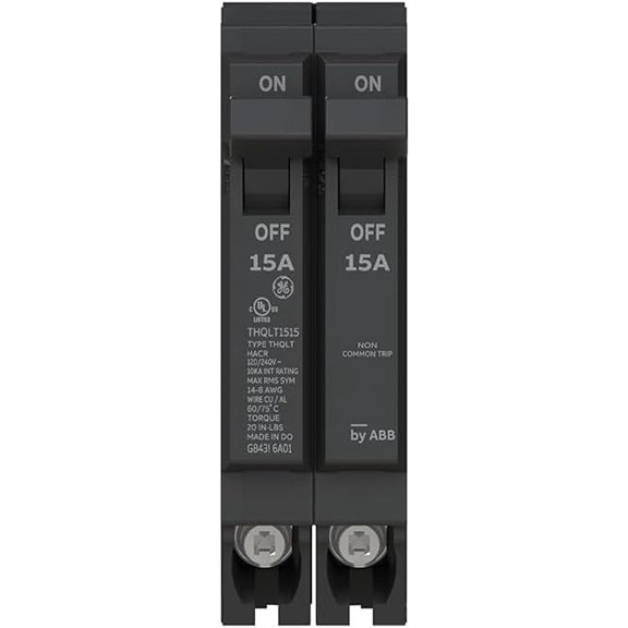 Q-Line THQLT1515 Tandem Circuit Breaker  15A/1P & 15A/1P Dual Circuit Breaker for Single Slot  120/240V, 10 kAIC  HACR & SWD Rated  Space-Saving Design  Plug-in Mount