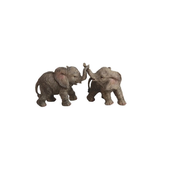 Q-Max 2-Piece Baby Elephant Playing Together 10.5"W Figurine Set