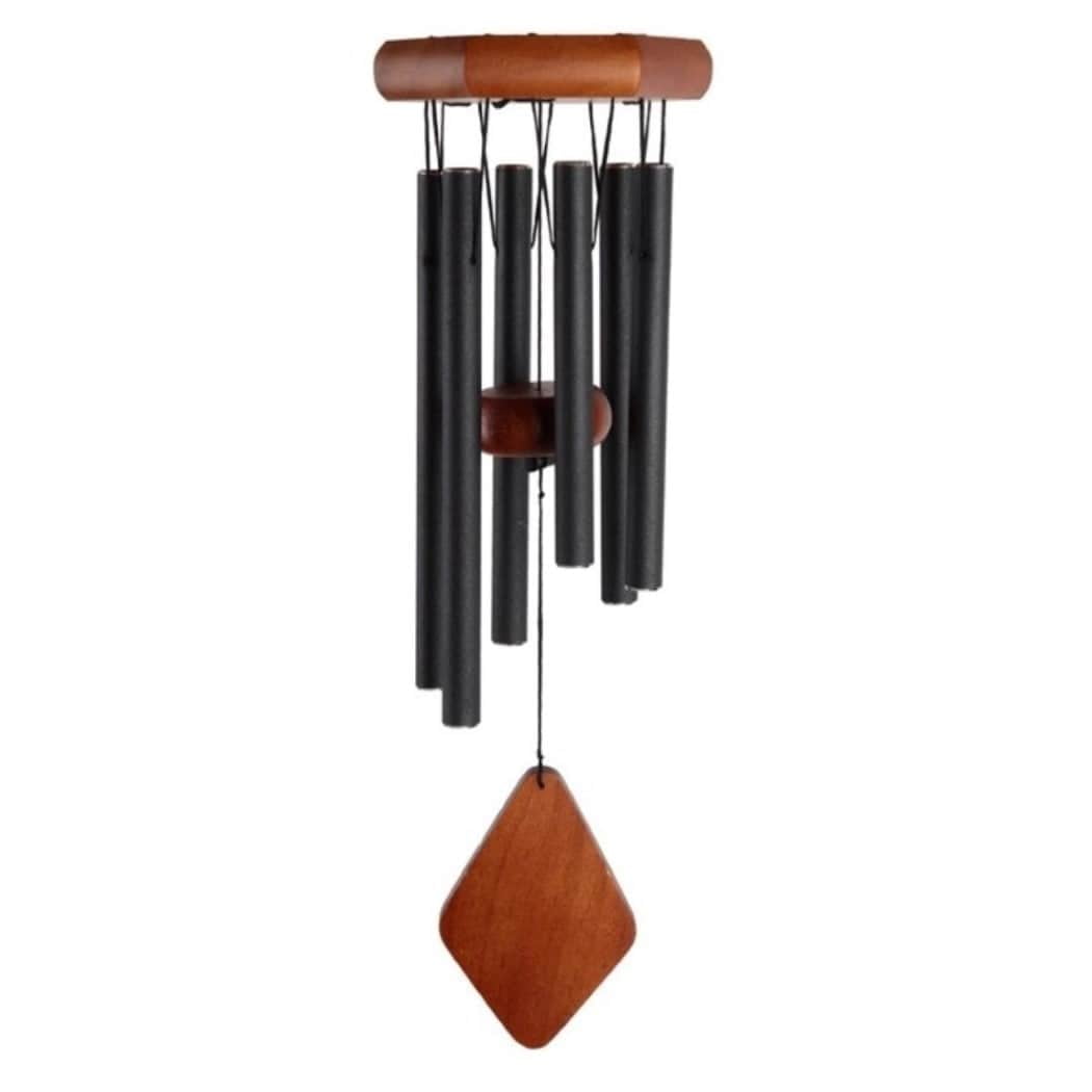 20" Black Tube Wind Chime with Wooden Top and Sail