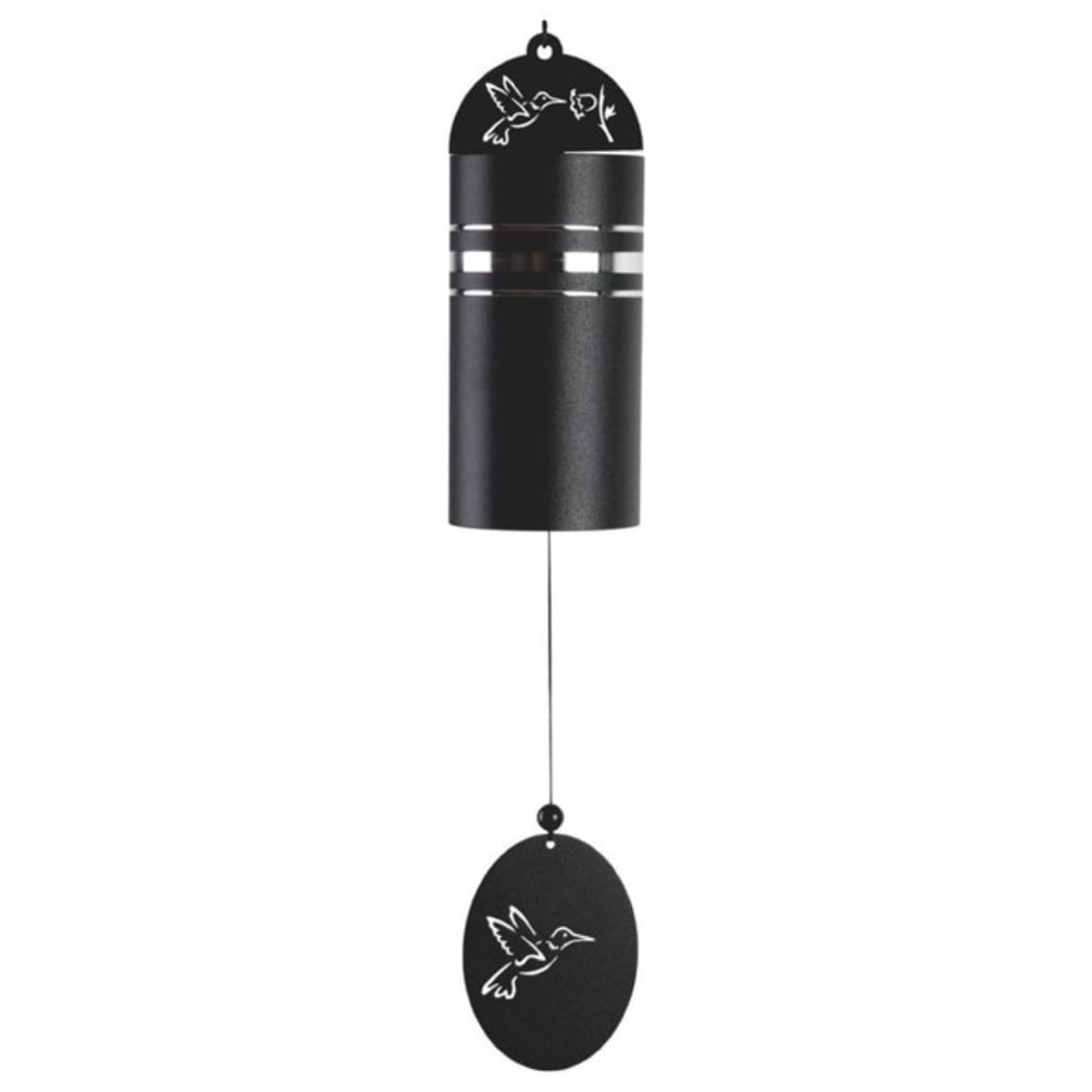 Black Metal Hummingbird Wind Chime with Silver Accents