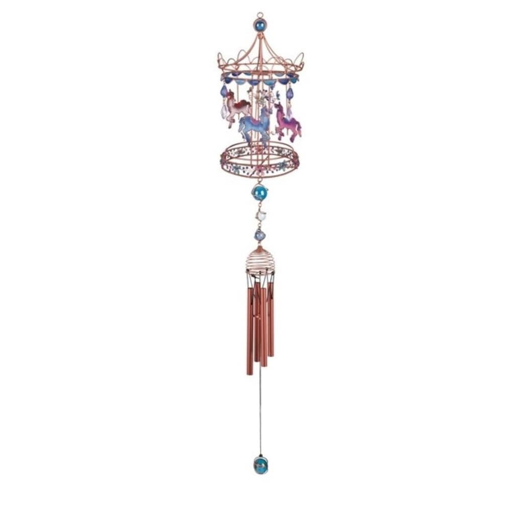 Copper and Blue Carousel Wind Chime with Gem Accents
