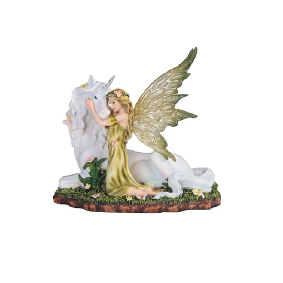 Q-Max 7"W Green Fairy with Unicorn Statue Fantasy Decoration Figurine