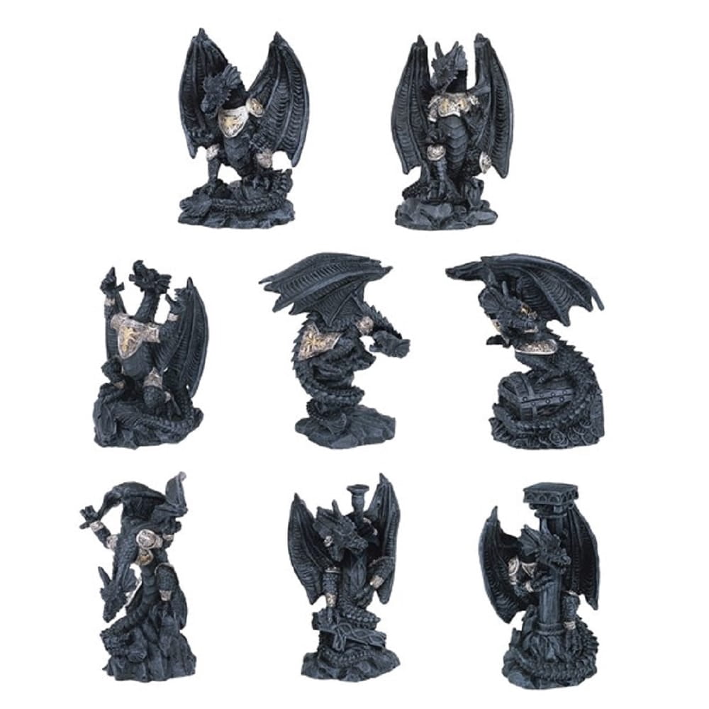 Q-Max 8-Piece Medieval Mini Black Dragons 3"H Fantasy Decoration Figurine Set