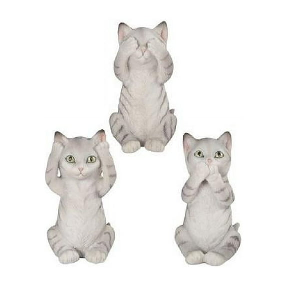 Q-Max GSC9918142 5 in. Hear See Speak No Evil Grey Tabby Cat Figurine Set, Grey