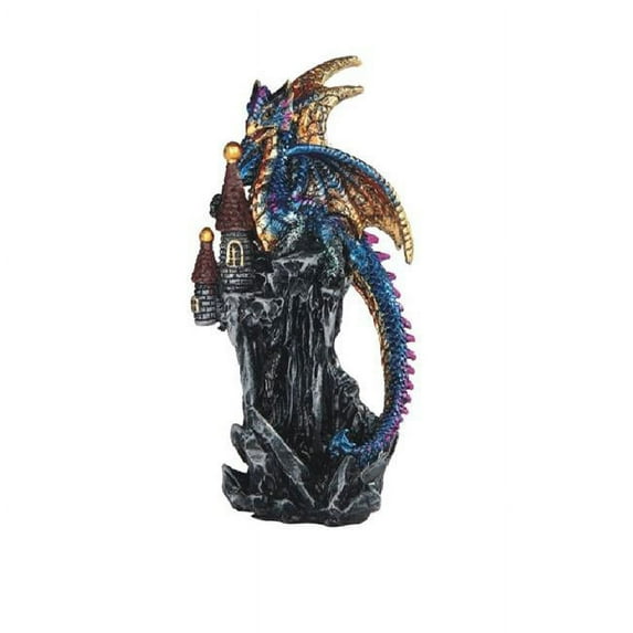 Q-Max GSC9971820 4.25 in. Dragon on Castle Statue Fantasy Decoration Figurine, Blue