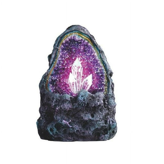 Q-Max GSC9971891 5 in. Faux Crystal Cave Rock Geode with LED Statue Fantasy Night Light Decoration Figurine, Purple
