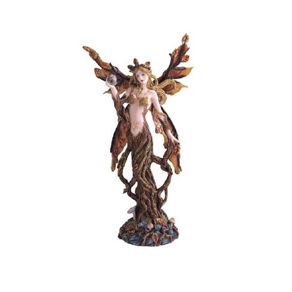 Q-Max GSC9991403 13 in. Tree Fairy Holding Glass Ball with Wings Statue Fantasy Decoration Figurine, Orange