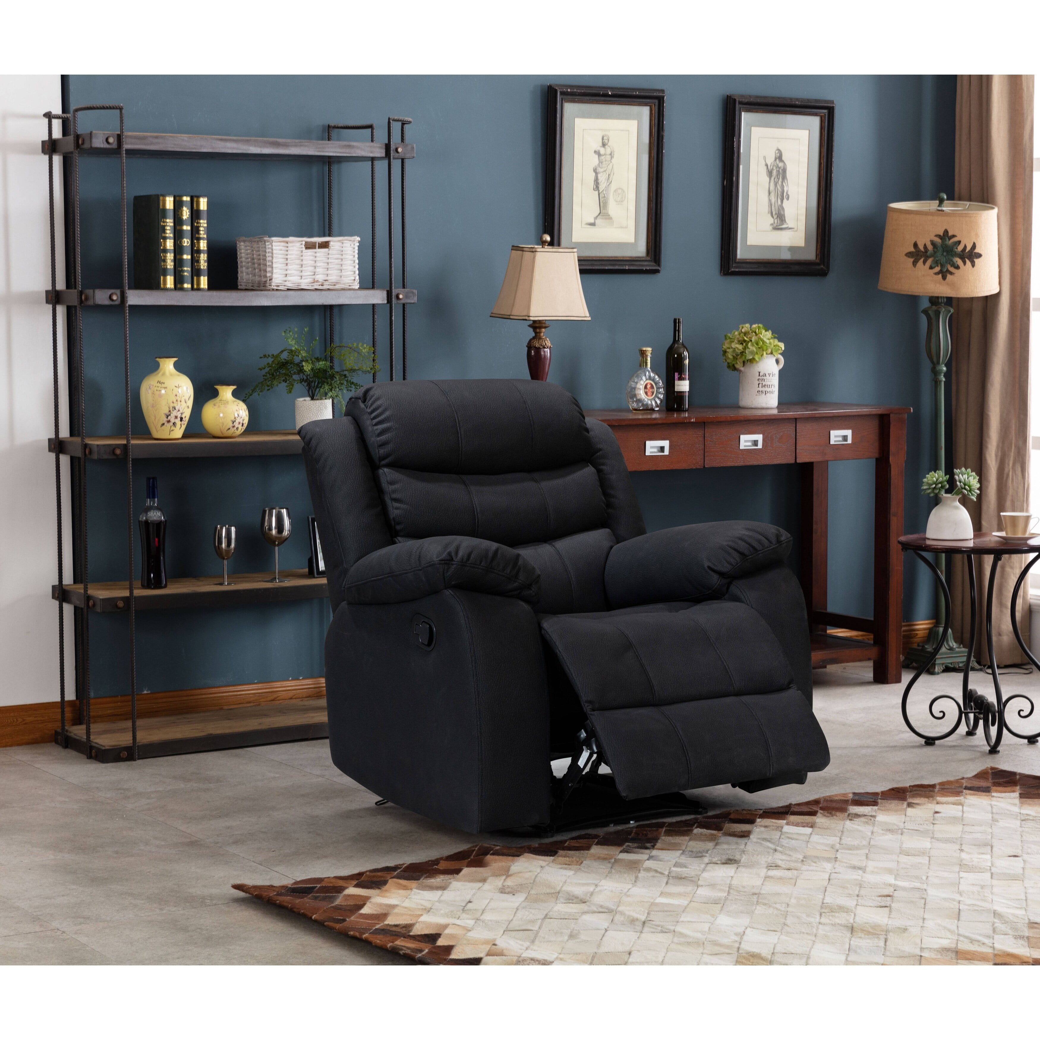 Easy Assembly Living Room Chairs Recliner Chair with Back Support Reading Chair with Footrest Ottomanson Fabric: Gray Polyester