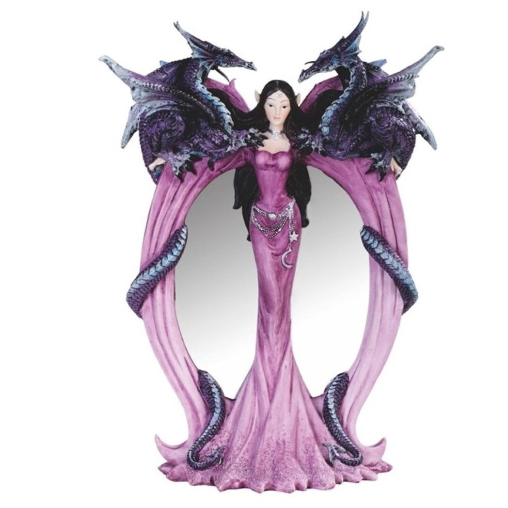 Q-Max Pink Fairy with 2 Purple Dragon Mirror Statue Fantasy Decoration ...