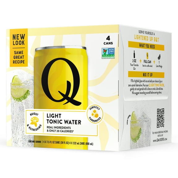 Q Mixers Light Tonic Water, 4 pack, 7.5 fl oz Cans – Single-Serve Cocktail Mixer for Gin & Tonic and Zero-Proof Drinks