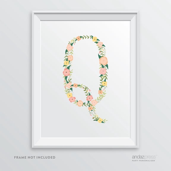 Q Monogram Wall Art Letters, Coral Floral Roses