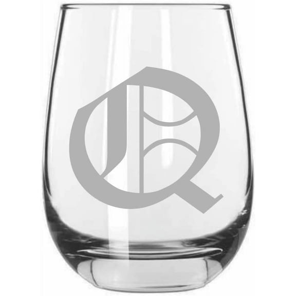 Q Old English Monogrammed Etched 15.25oz Libbey Stemless Wine Glass